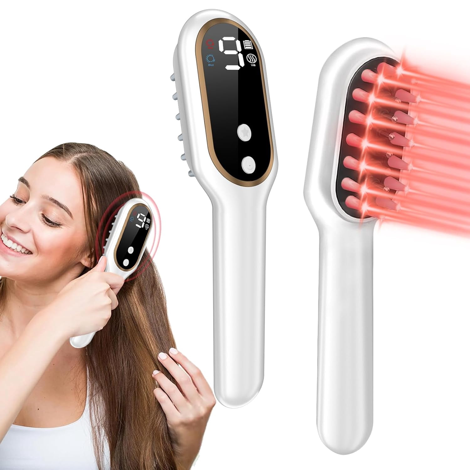 HQX Laser Scalp Massager Comb, Red Blue Light Therapy, Hair Growth