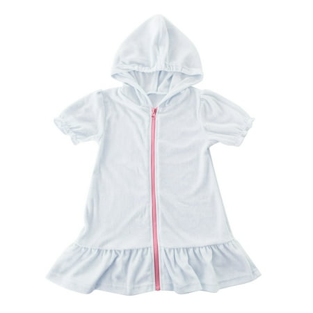 

Sentuca Kids Girls Zip Up Hooded Swimsuit Cover Ups Short Puff Sleeve Beach Dress Bathing Suit Cover Up Dresses