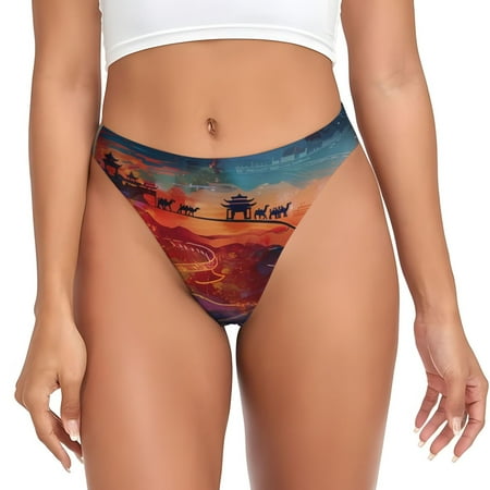 Rateoe Cultural Silhouette Journey Pattern Seamless Women Underwear Thongs No Show Ladies Thong No Line Breathable Comfortable Panties Undies for Women-X-Small