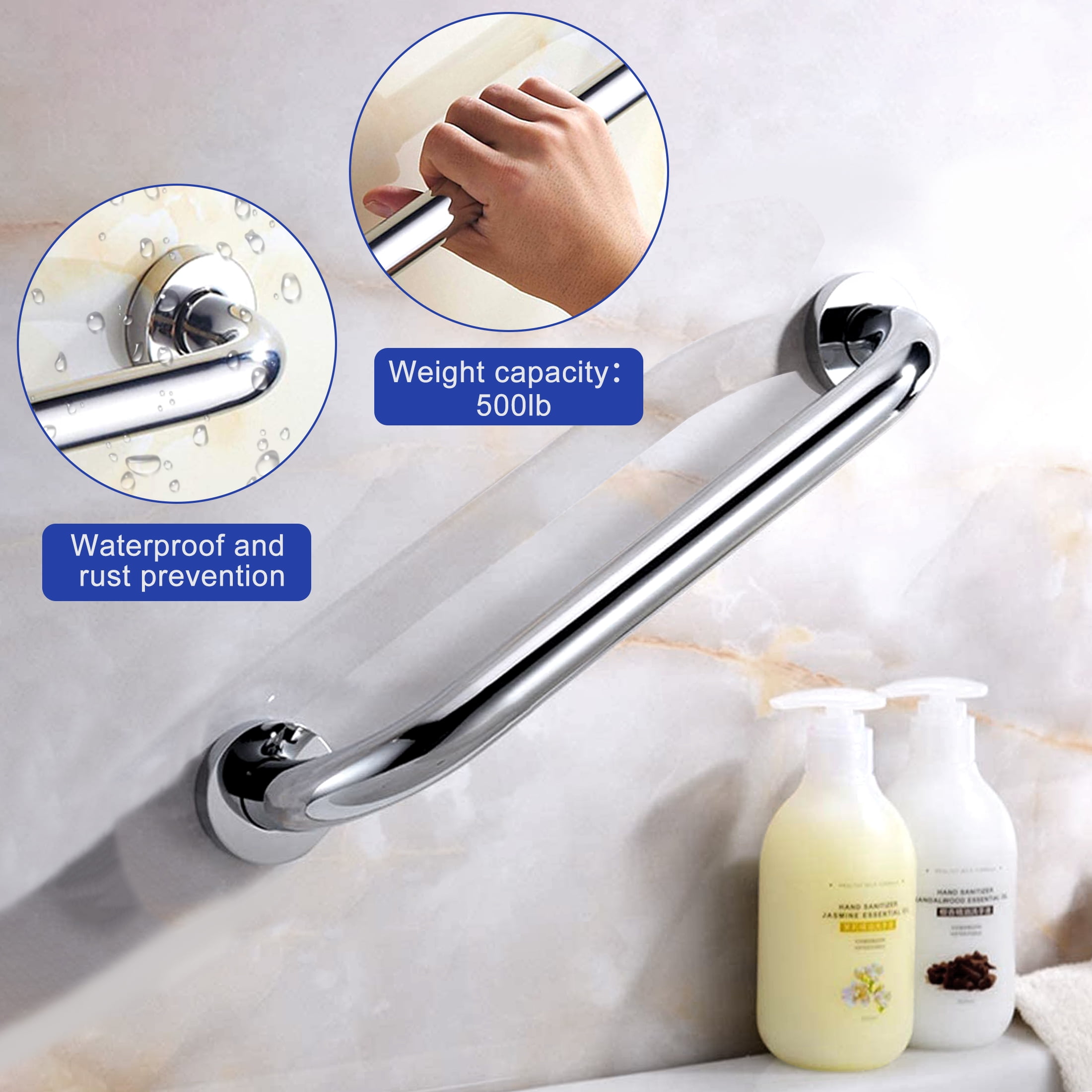 2pcs Shower Grab Bar, EEEkit 12in Stainless Steel Bathroom Grab Bar, Shower Handle, Safety Hand Rail Support, Bathroom Balance Grip Bar, Senior Assist Bath Handle for Handicap Elderly Injury Pregnant
