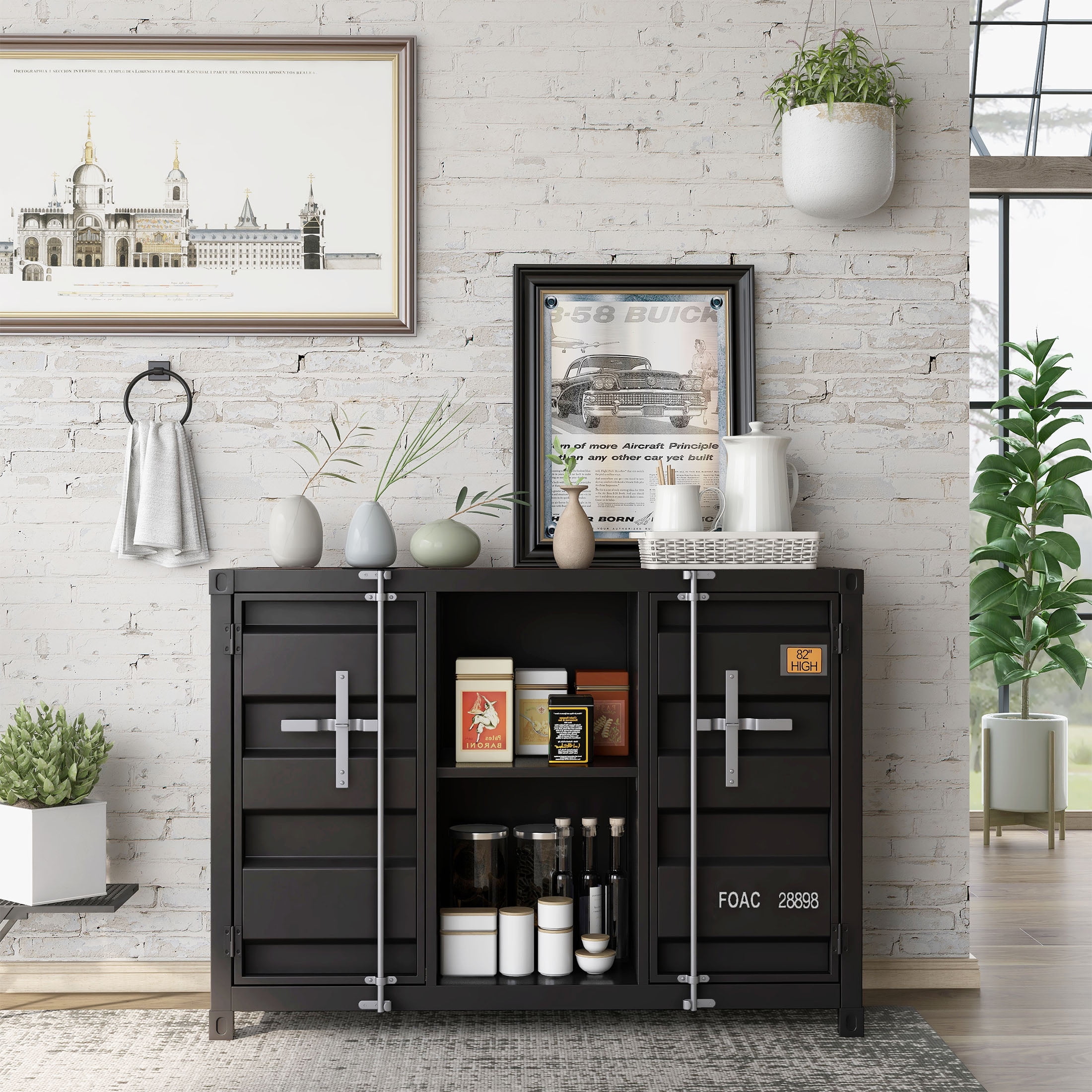 Furniture of America Button Metal 6-Shelf Console Table, Sand Black