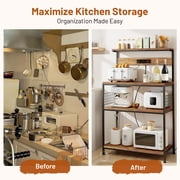 Beddle Kitchen Baker's Rack with Power Outlet, 31 Industrial 4-Tier Storage Shelf, Metal Frame with Rustic Wood Shelves