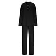 thumbnail image 5 of Women's 2 Piece Knitted Set V Neck Button Pullover Tops Drawstring Straight Leg Pockets Pants Casual Loose Suit (XL, Black), 5 of 8