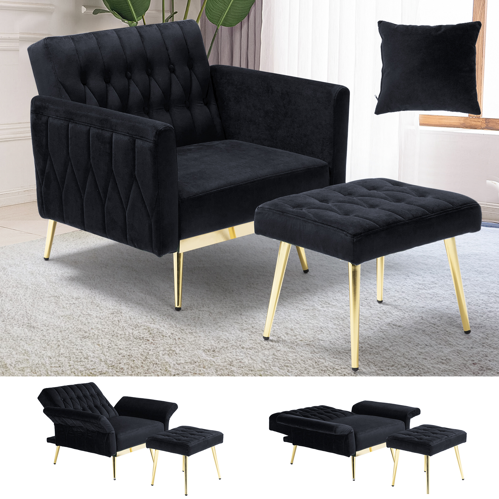 ACMEASE Velvet Accent Chair with Adjustable Armrests and Backrest