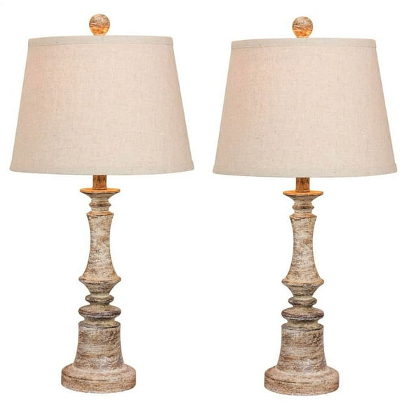 Cory Martin W-6240CABG-2PK Fangio Lighting's #6240CABG-2PK Pair of 26.5 in. Distressed Candlestick Resin Table Lamps in a Cottage Antique Beige Finish, RED, 2 Piece