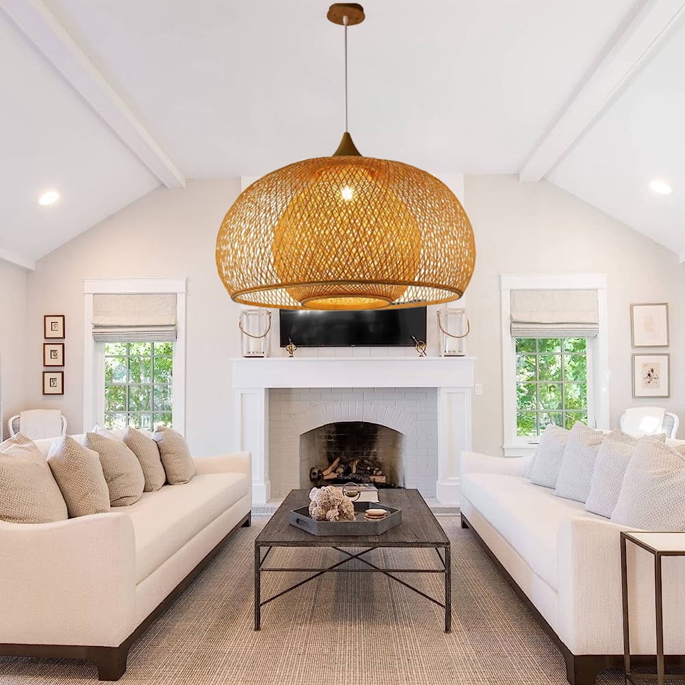 UEEYAC Japandi Home Decor Bamboo Ceiling Lamp Woven Rustic Pendant