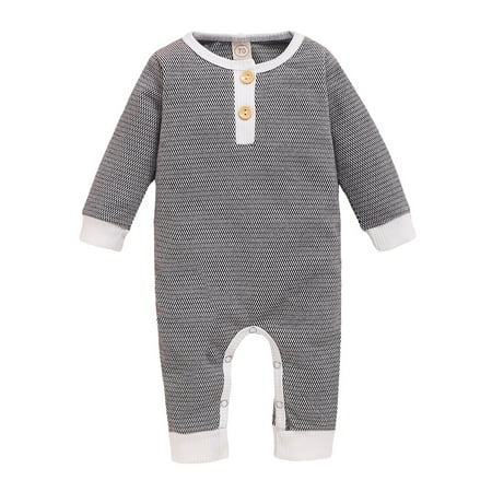 

HESHENG Newborn Baby Boys Girls Button Long Sleeve Romper One Piece Jumpsuit Bodysute Clothes Gray 0-3 Months
