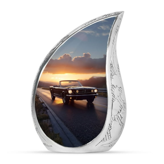 Black Vintage Car On Road large memorial urn for adult male ashes - cremation urn for adult female ashes - funeral decorative ashes - 10 inch