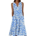 thumbnail image 3 of VBVC Women's Floral V-Neck Maxi Dress,Sleeveless Button Detail Flowy Dress For Women,Ladies Summer A-Line Beach Boho Sundress with Pockets,Light Blue,S-5XL, 3 of 6