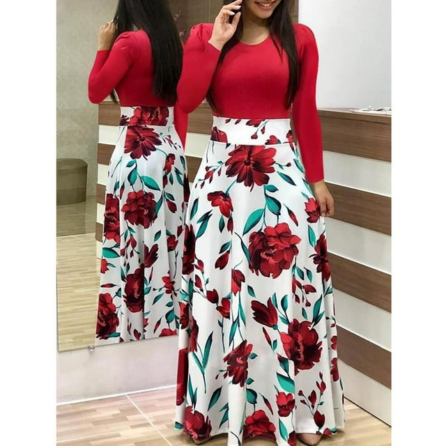 Robe Bohème Imprimée Boho à Manches Longues Robe Élégante pour Femmes Vêtements de Plage