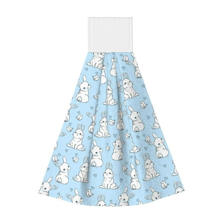 

Adobk Rabbit And Bird Print Coral Velvet Hand Wipes Fashion Hanging Kitchen Towel for Bathroom Washcloth Absorbent Tie Towel