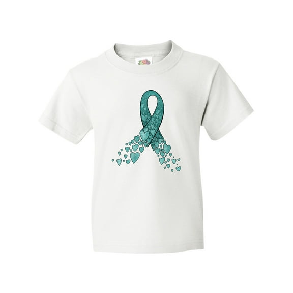 Inktastic Ovarian Cancer Awareness Teal Ribbon Made of Hearts Youth T-Shirt