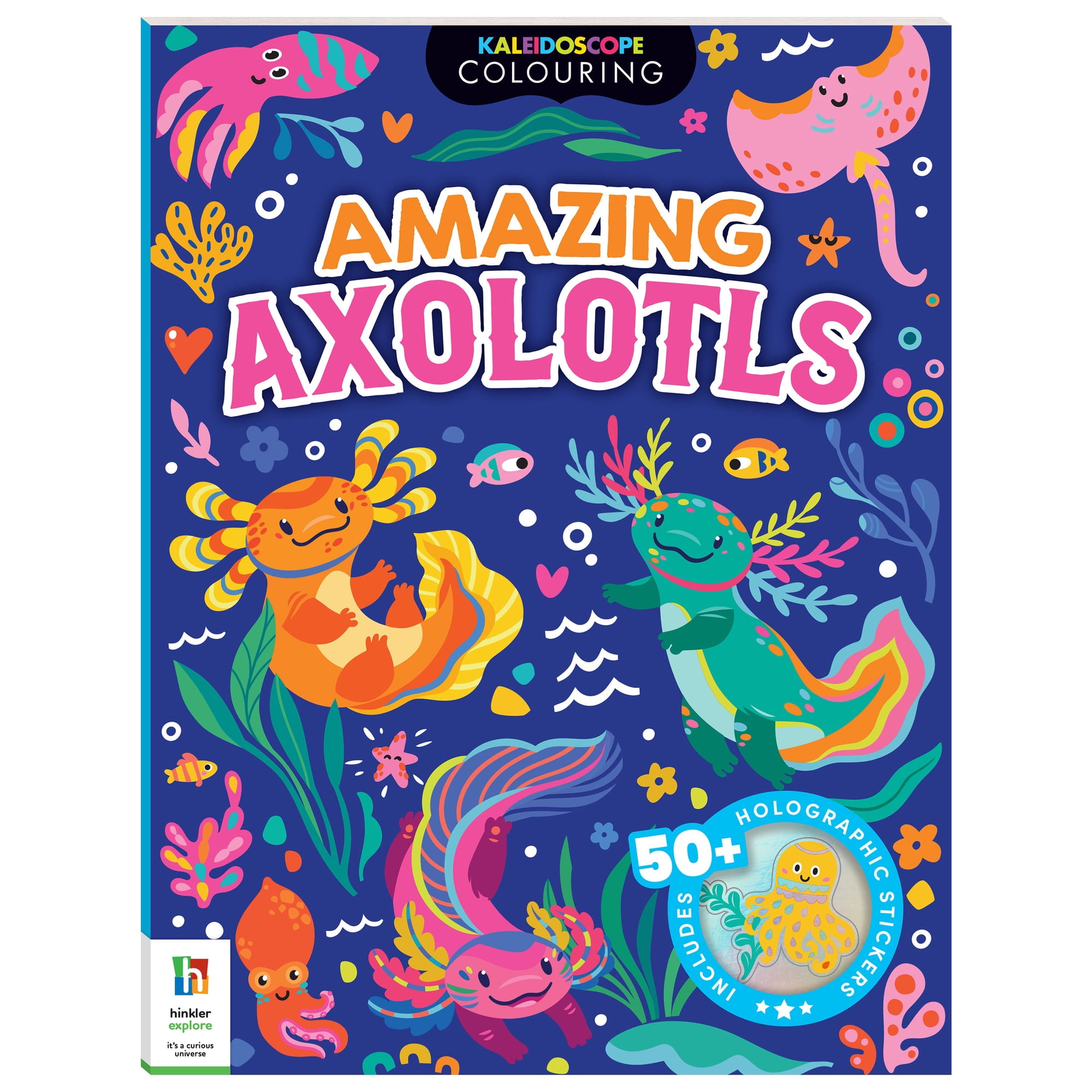 Kaleidoscope Sticker Coloring Amazing Axolotls Book Children Ages 6 and up, 72 Pages