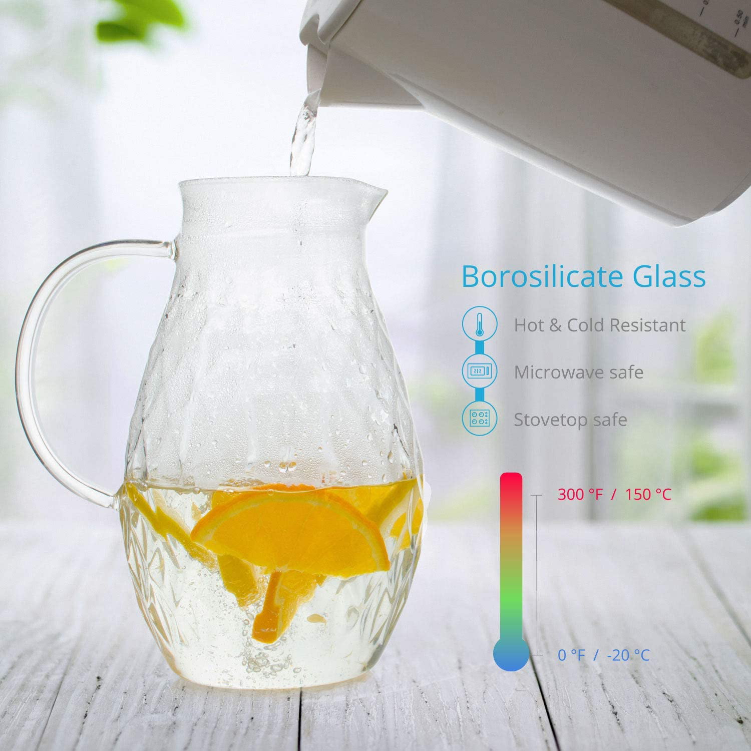50 ounces borosilicate glass carafe with lid, drip-free glass pitcher for  hot/cold water, ice tea and juice beverage 