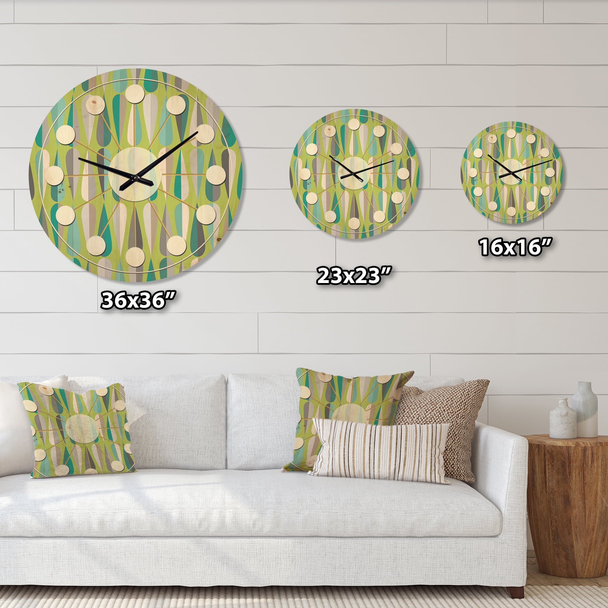 Designart 'Abstract Retro Drops VI' Mid-Century Modern Wood Wall Clock