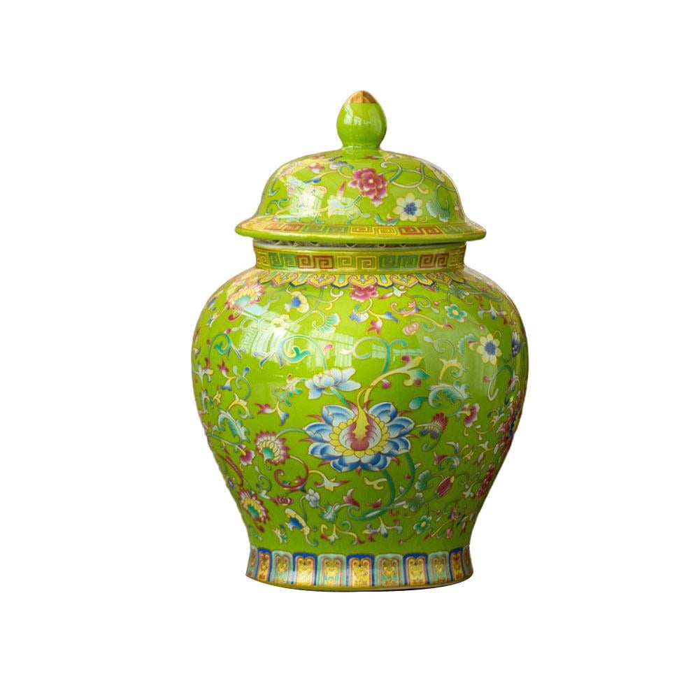 ARTLINE Ceramic Floral Ginger Jar With Lid - Chinese Temple Style Vase For Home Decor, Tea Storage, Or Flower Arranging - View #2