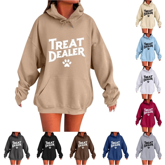 Tanghaowl Women Sweatshirt Long Sleeve Letter Printed Hoodie Loose Oversize Sweatshirts Pullover Top Blouse Khaki S