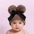 thumbnail image 2 of Krdevn Baby Knit Winter Hat with Double Bow Thick Warm Soft Yarn for Toddler Cold Weather Beanie,One Size, 2 of 4