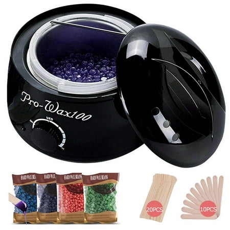 【Gifts for Her】Wax Warmer Hair Removal Waxing Kit with 4 Pack of Hard Wax Beans + 30 Wax Applicator Sticks for Full Body Bikini Women Men Painless At Home (Best Way To Remove Men's Body Hair)