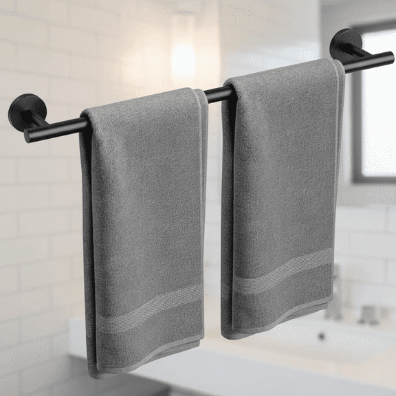 Matte Black 24 Inch Towel Bar, 26-Inch Total Length Wall Mounted Bathroom Towel Rack Holder, Thickened SUS304 Stainless Steel Modern Towel Rod for Home Decor
