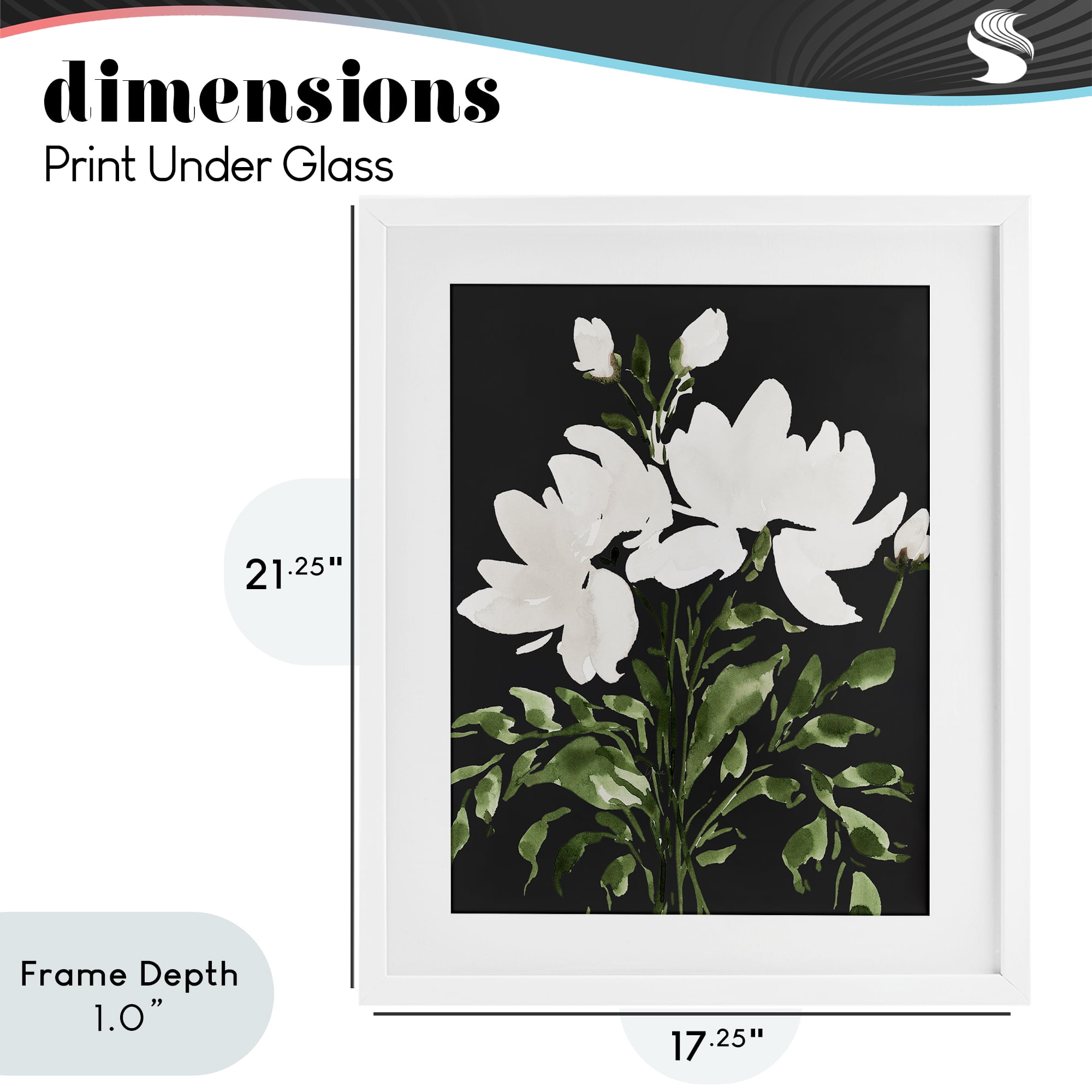 Stupell Industries White On Black Floral White Framed Print Under Glass, design by Lucille Price