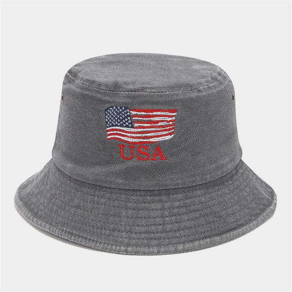 American Flag Embroidered Fishing Hat for Women Men Washed Retro Bucket Hat Basin Hat Summer Sun Hat Independence Day Denim Fisherman Hat Easy to Carry Daily Casual Cap Lightweight Hat