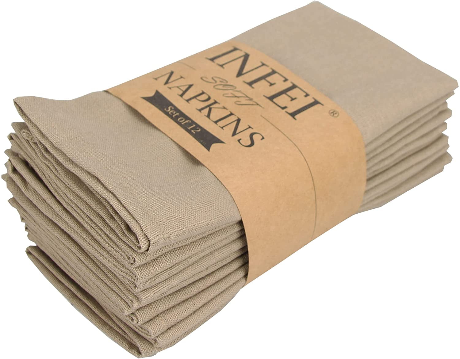 INFEI Soft Vintage Grain Linen Cotton Dinner Cloth Napkins Black 40 x 30 cm - for Events & Home Use Set of 12 