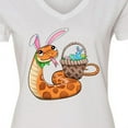 thumbnail image 4 of Inktastic Easter Cute Snake with Basket and Bunny Ears Women's V-Neck T-Shirt, 4 of 5