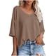 thumbnail image 2 of ICHUANYI Clearance Fashion Women Summer Casual Loose Short Sleeve Pullove Solid Blouse T-Shirt(Khaki, XXL) Ichaunyi WER2023081012624, 2 of 7
