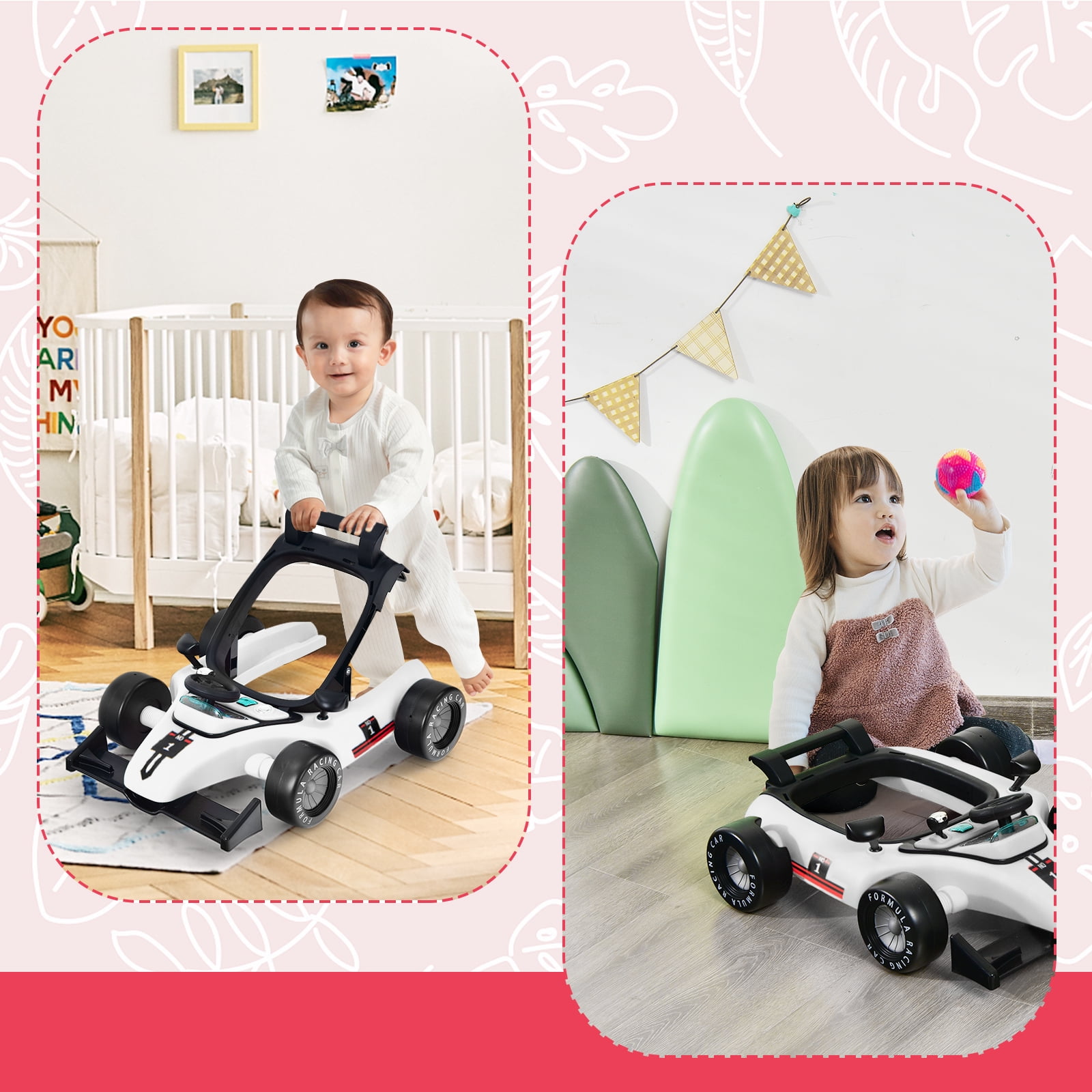 Infans 4-in-1 Baby Walker Foldable Activity Push Walker Adjustable White