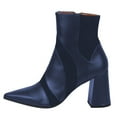 thumbnail image 2 of FSJ Women Classic Pointed Closed Toe Ankle Boots Chunky Block Heel Side Zipper Short Booties Stylish Dressy Shoes Size 8 Blue, 2 of 4