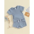 thumbnail image 3 of FEORJGP Toddler Boy Summer Shorts Outfit 6M 12M 18M 2Y 3Y Infant Baby Short Sleeve T-Shirt Crew Neck Shirt Solid Color Pocket Tops with Elastic Waist Shorts Newborn Cute Casual 2 Pcs Waffle Set, 3 of 9