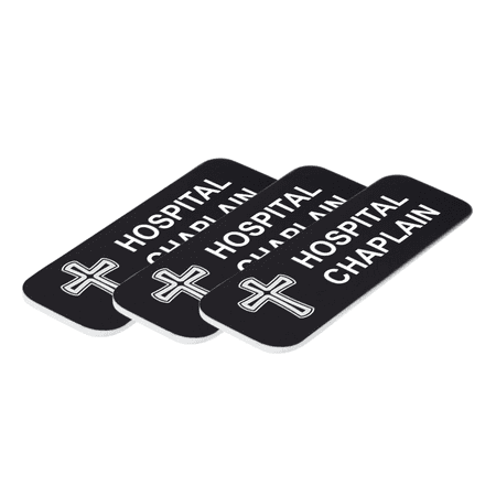 Hospital Chaplain 1 x 3" Name Tag/Badge, Black, (3 Pack)