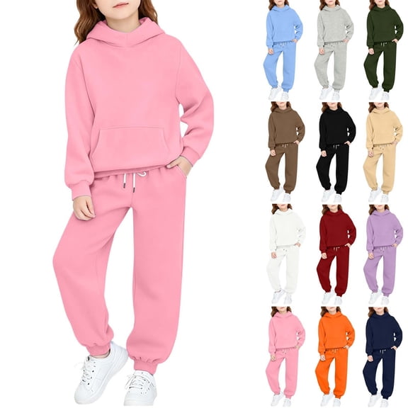 ITSAME Girls 2-Piece Outfits Long Sleeve Hooded Sweatshirt and Sweatpants Set Fall Winter Casual Active Clothing Gray Size 8