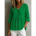 thumbnail image 4 of Women's Doll Collar Eyelet 3/4 Sleeve Peplum Blouse Green L, 4 of 7