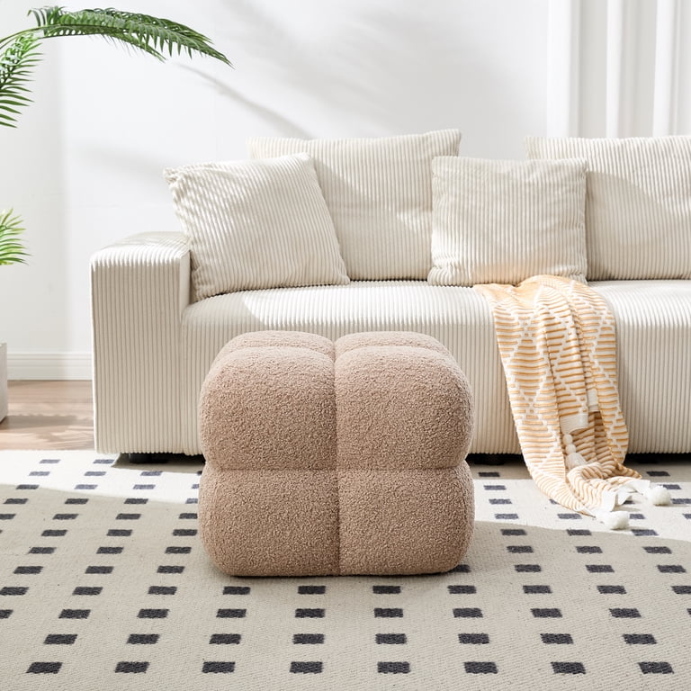 Zesthouse 20.9″ Wide Square Ottoman, Modern Boucle Footstool