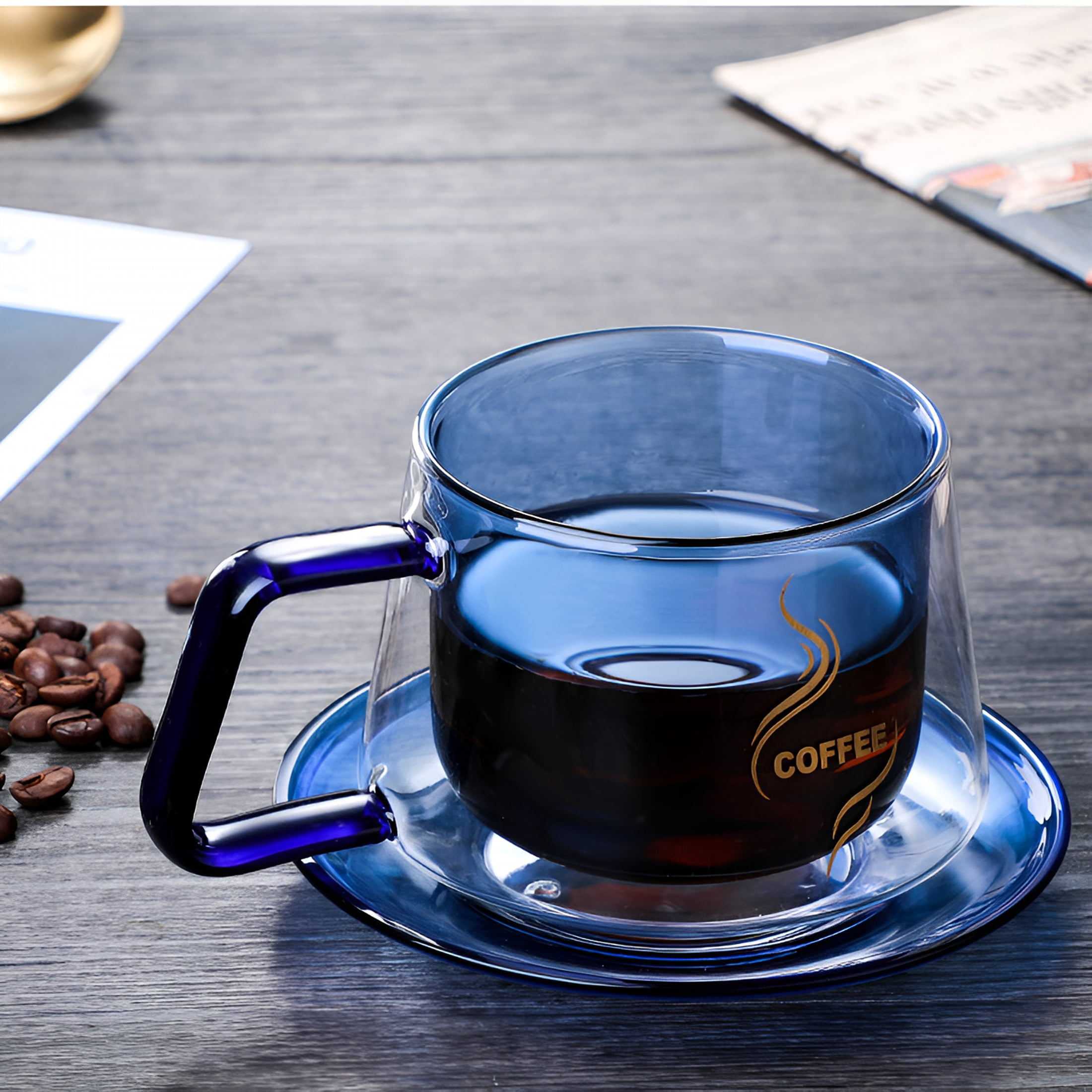 ACDANC Glass Coffee Mugs Set of 2-10 Oz Glass Stackable Coffee Cups with Handle - Colored Tea Cups Drinking Glasses for Espresso,Latte,Tea,Milk,Thick Glass Coffee Cup