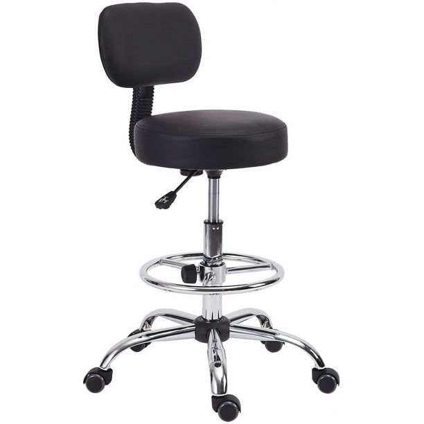 KLASIKA Drafting Rolling Stool Chair with Back Support and Adjustable Foot Ring for Office Home
