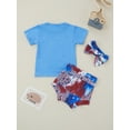 thumbnail image 5 of Bagilaanoe 4th of July Outfits for Toddler Baby Girls Short Sleeve Stars Stripe Print T-shirt Tops + Tie Dye Print Shorts + Headband 3pcs Independent Day Sets, 5 of 9