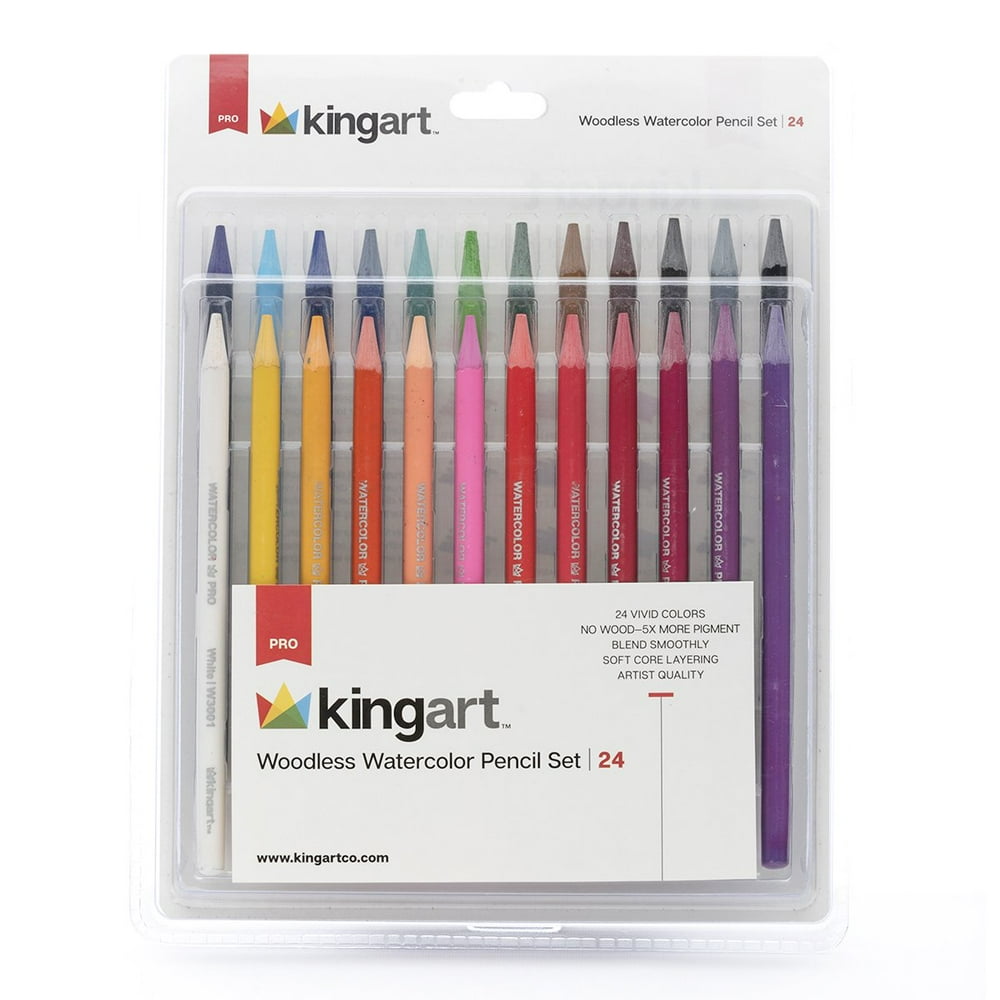 KINGART™ PRO Woodless Watercolor Pencils, Set of 24