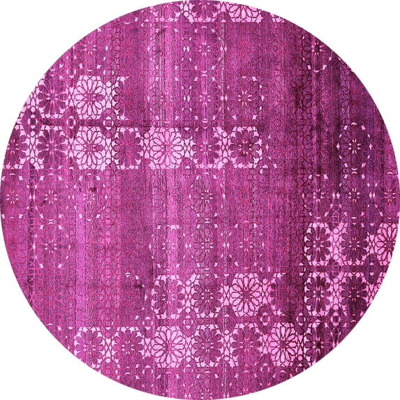 Ahgly Company Indoor Round Abstract Pink Modern Area Rugs, 7' Round