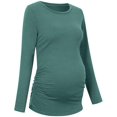 thumbnail image 3 of Long Sleeved Women's Casual Comfort Solid Stretch Maternity Tops Side Button and Ruched Waist Top Maternity T-Shirt, 3 of 6