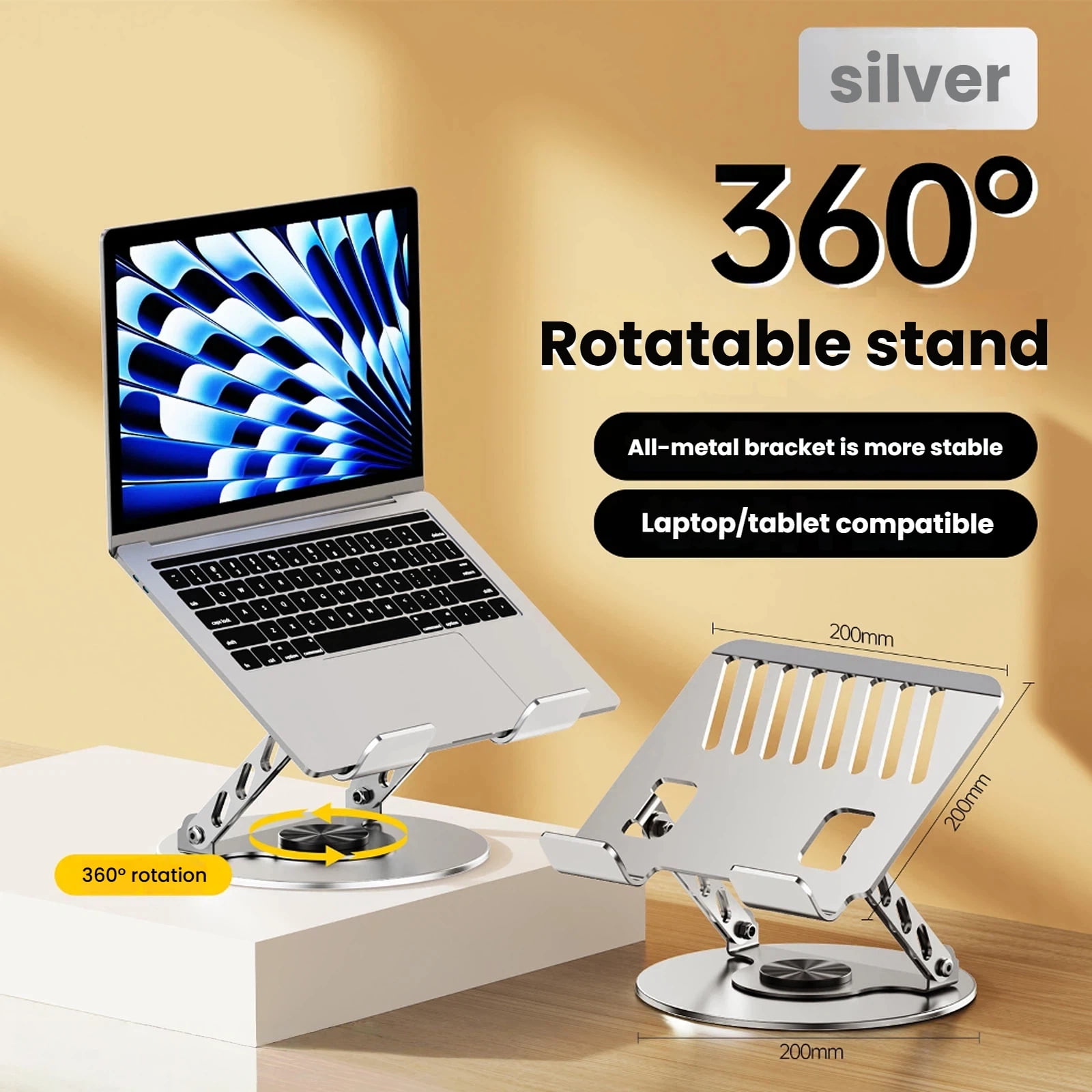 360° Rotating Aluminum Alloy Laptop Stand Laptop Stand for Desk,  Adjustable Computer Stand, Ergonomic Foldable Laptop Holder for MacBook Air Pro / Dell / HP / ASUS / Samsung