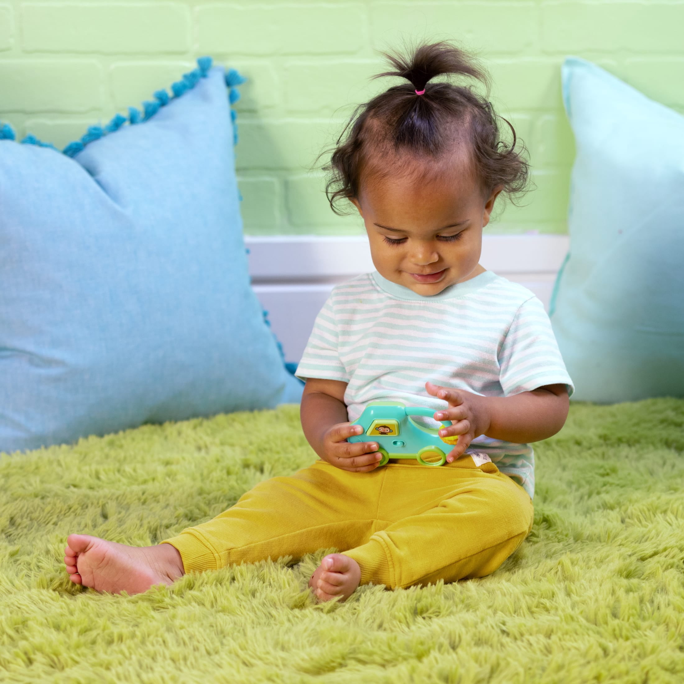 Bright Starts Safari Driver Take Along Baby Toy, Monkey, Unisex Blue, Infant