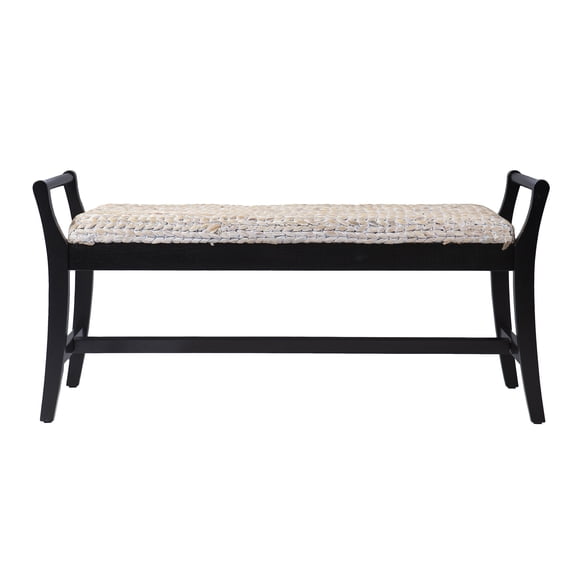 Southern Enterprises 44.25" Beige and Black Coastal Style Water Hyacinth Bench