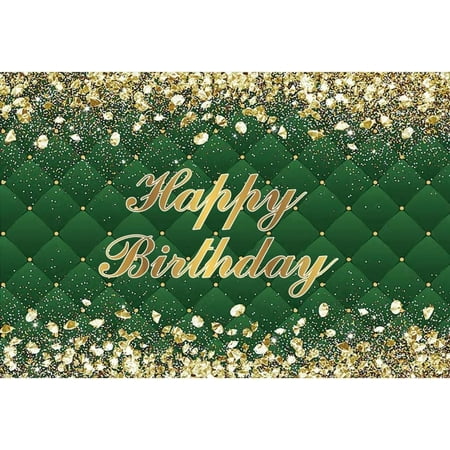 Image of 7x5ft Happy Birthday Backdrop Banner for Photoshoot Portrait Gold Diamonds Green Photography Background for Men