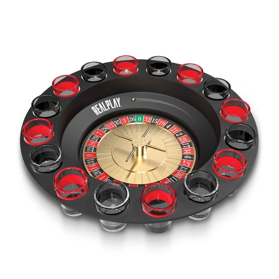 Realplay Shot Roulette Game – Casino-Style Roulette Wheel with 16 Shot Glasses, Adult Games for Ages 21