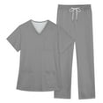 thumbnail image 3 of NAMTYQX Uniformes Medicos Mujer 4-Way Stretch V Neck with Pockets Medical Scrubs Top and Pants Floral Casual Gray Size L, 3 of 5