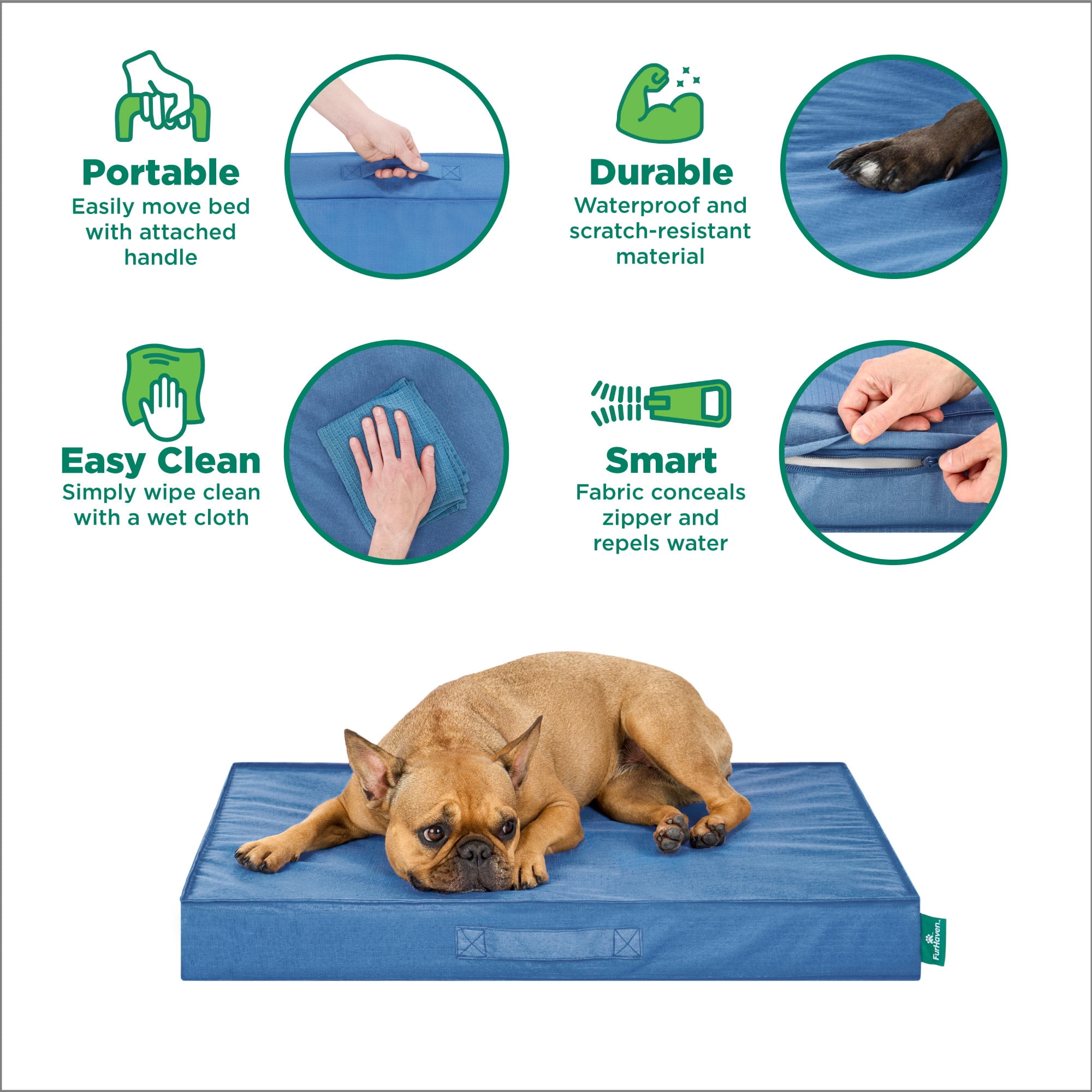 FurHaven Jumbo Plus Orthopedic Dog Bed – Indoor/Outdoor Water-Resistant Mattress Pet Bed, Removable Washable Cover, Capri Blue