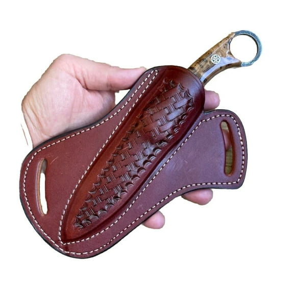 Handmade Leather Fixed Blade Knife Sheath for Belt, 4.5 inch BladeLength, 1.5 inch Width, Cross Draw Right Side Carry, Open Top, EDC Tools Holster (Brown)